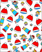 Festive Red Blue Elf Hat Characters Rug
