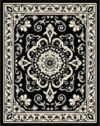 Intricate Black Floral Mandala Rug