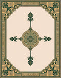 Ornate Dark Green Golden Medallion Frame Rug