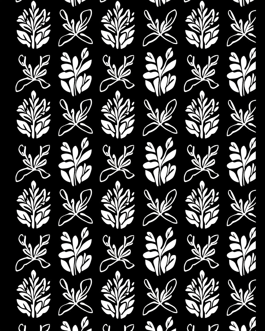 Bold White Leafy Pattern Rug