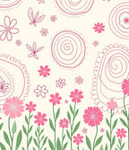 Pink Floral Swirl Doodle Pattern Rug