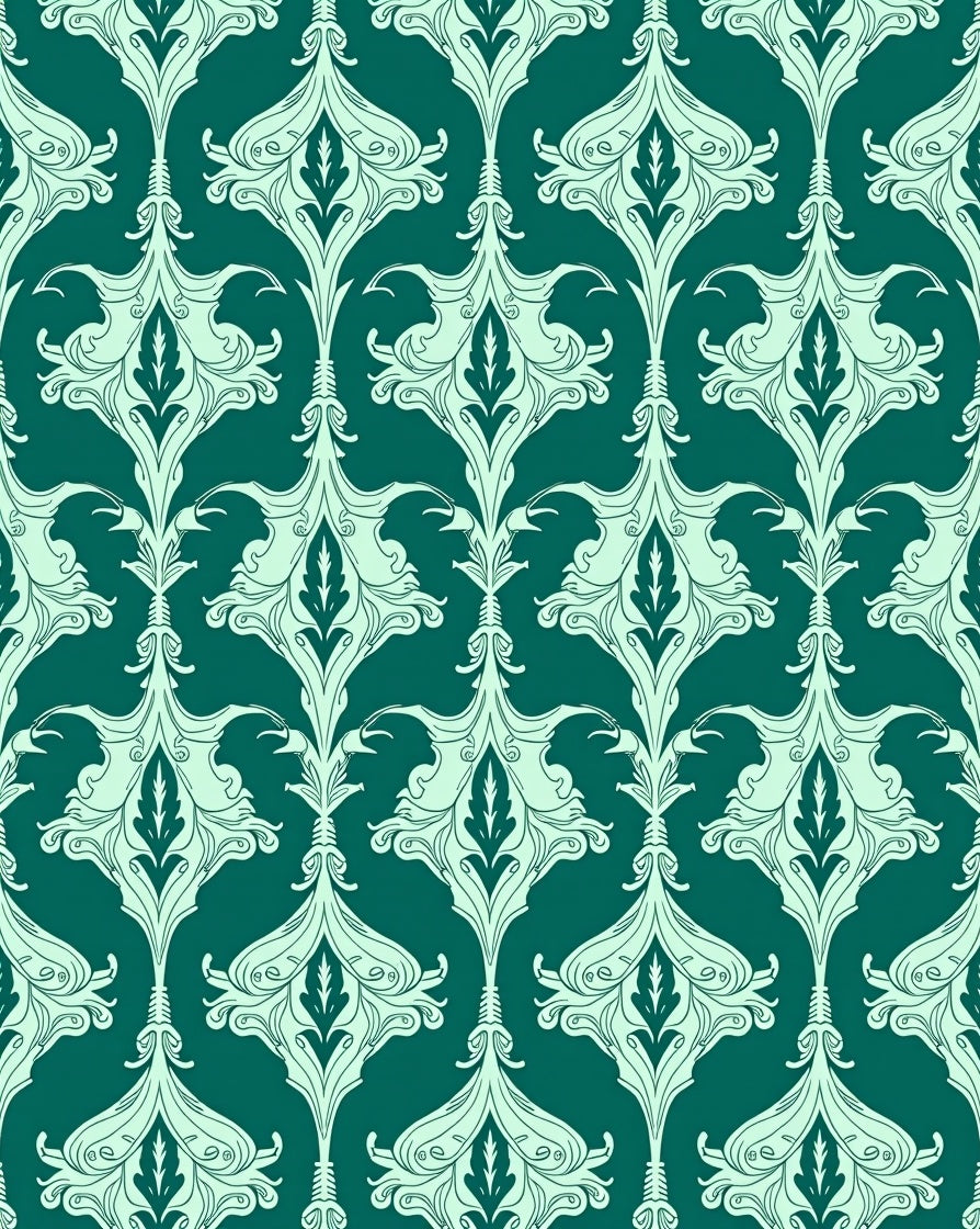Art Nouveau Teal Floral Pattern Rug