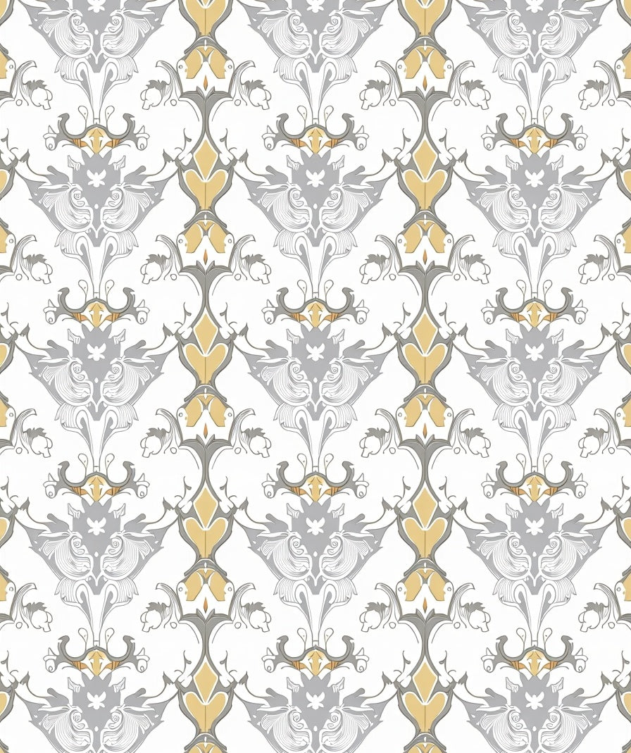 Ornate Gold Gray Floral Damask Rug