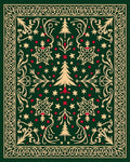 Festive Green Floral Tree Pattern Rug