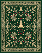Festive Green Floral Tree Pattern Rug