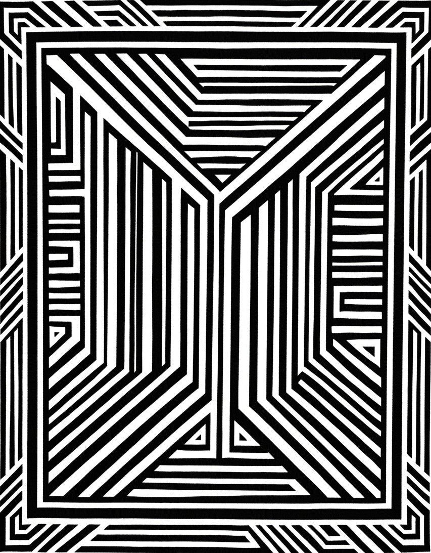Graphic Black White Geometric Lines Rug