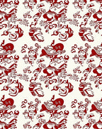 Red White Whimsical Figural Pattern Rug