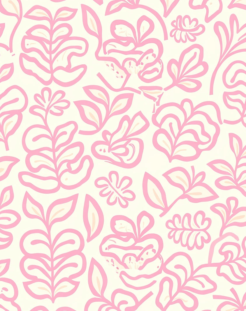 Pink Floral Abstract Leaf Pattern Rug