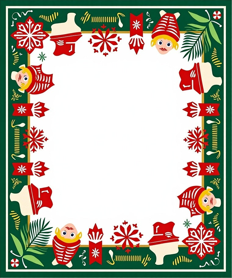 Festive Red Green Snowflakes Children's Border Rug