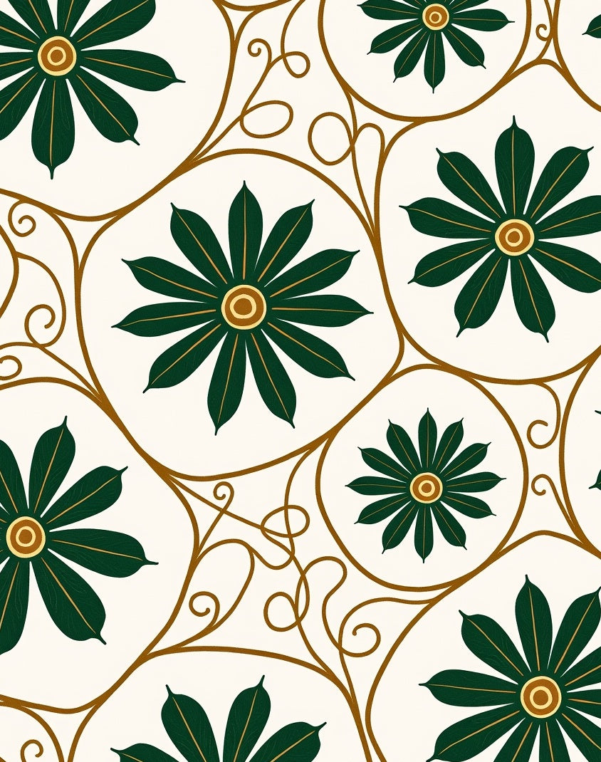 Elegant Green Flower Vine Motif Rug