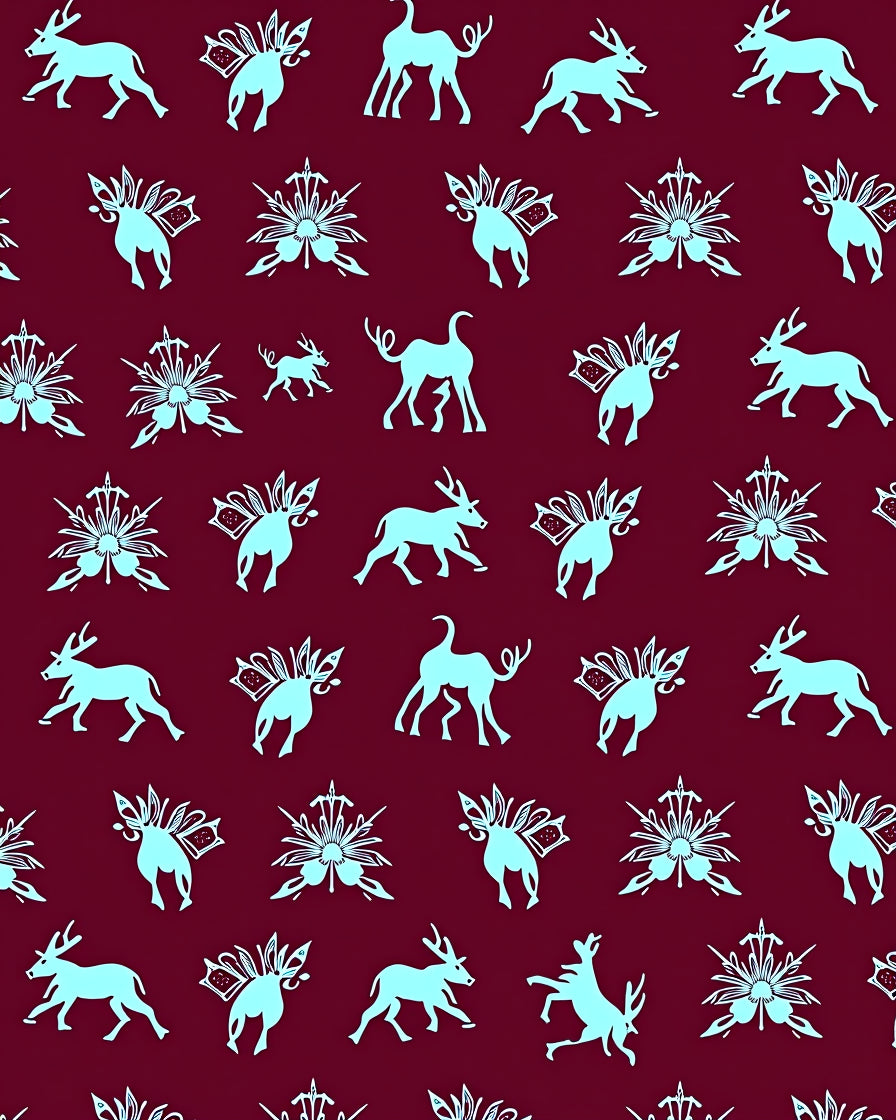 Light Blue Deer Floral Pattern Rug