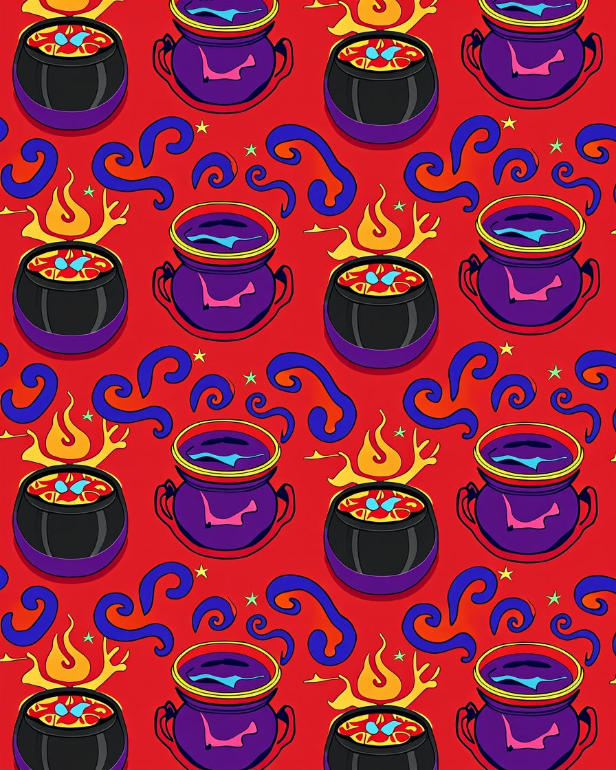 Witchy Cauldrons Swirling Flames Pattern Rug