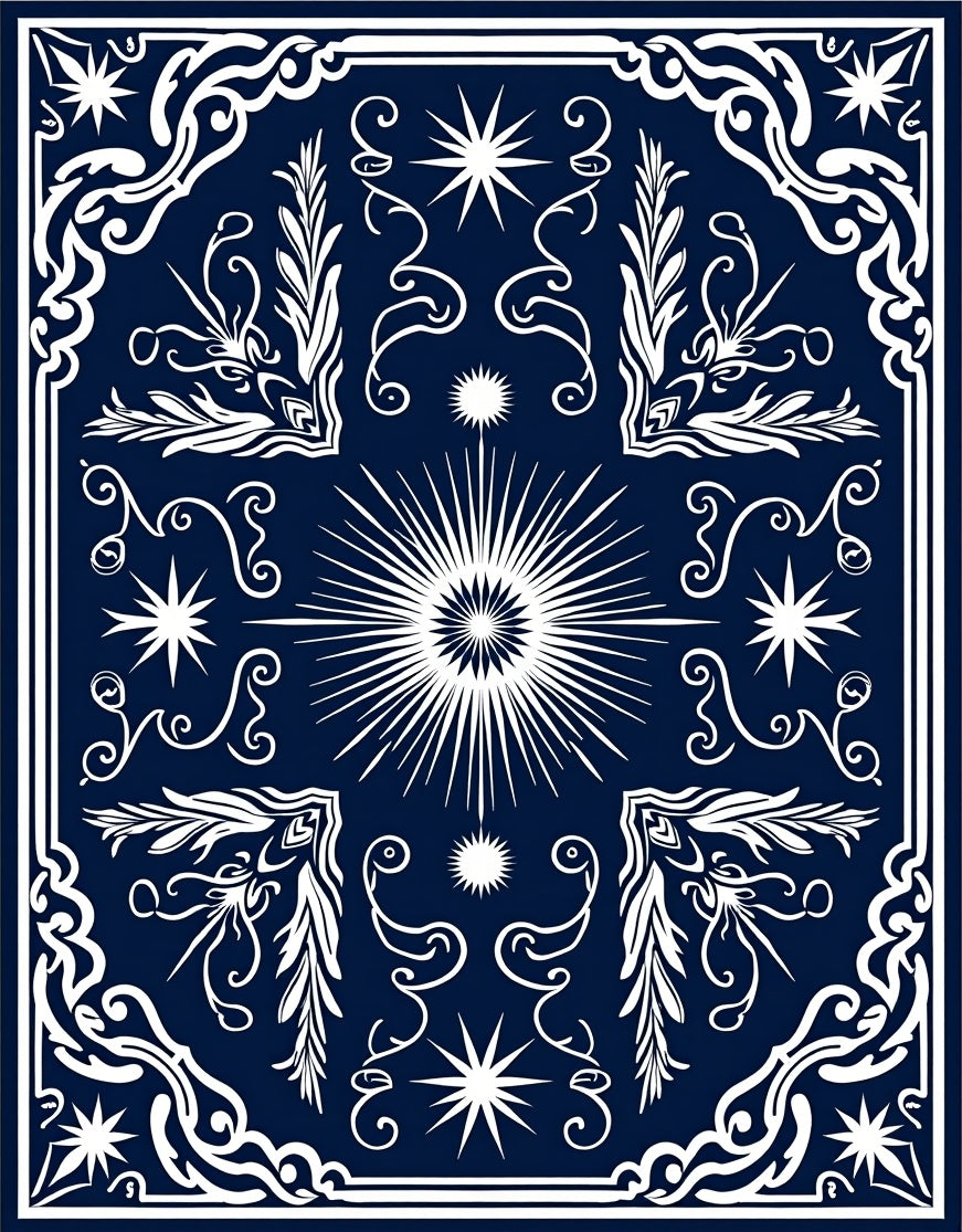 Celestial Starburst Scrollwork Pattern Rug