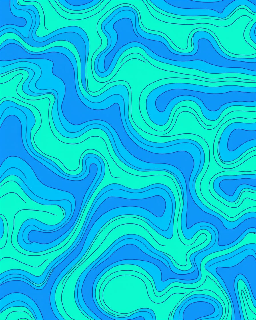 Blue Teal Topographic Wave Pattern Rug