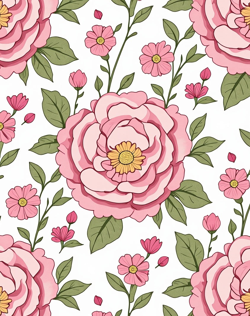 Pink Flower Pattern Floral Design Rug