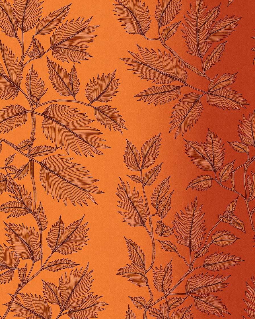 Orange Floral Branch Pattern Rug