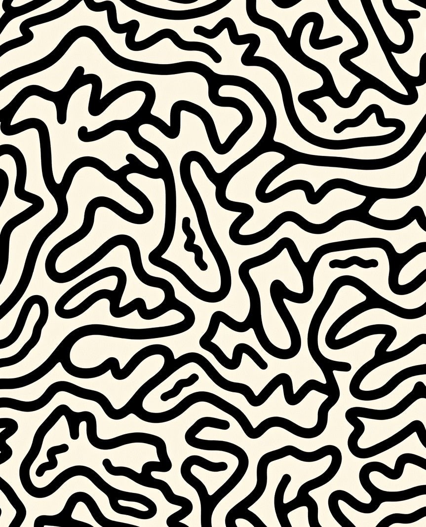 Abstract Black Swirl Cream Pattern Rug