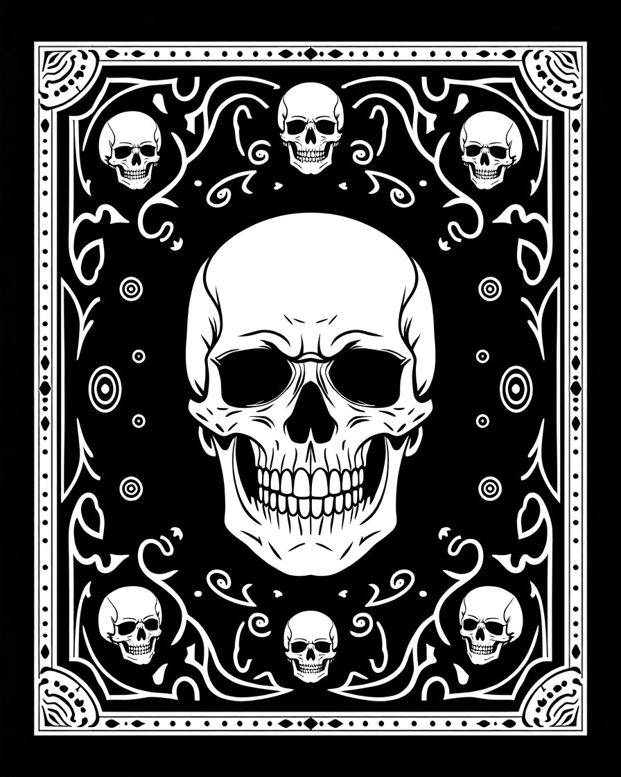 Gothic Skull Patterned Black White Rug