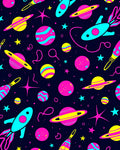 Retro Space Rocket Planets Neon Rug