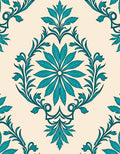 Teal Cream Floral Pattern Design Rug