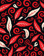 Red Cream Swirl Leaf Pattern Rug