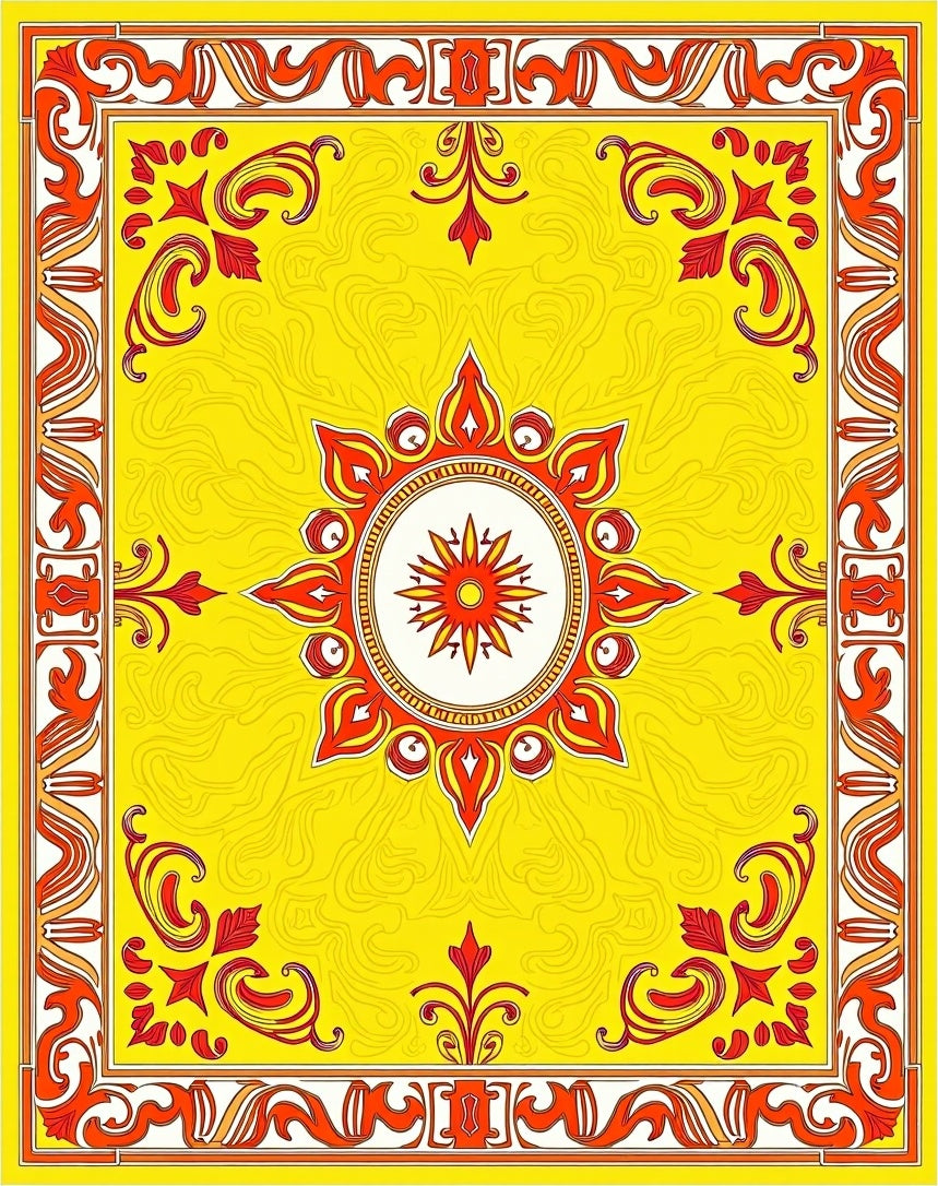 Vibrant Sunburst Floral Mandala Rug