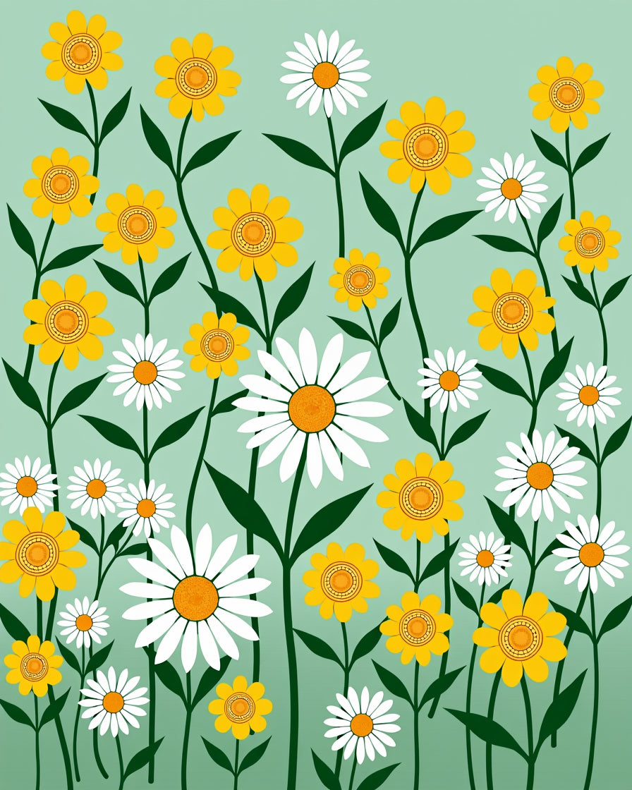 Floral Meadow Pattern Green Background Rug