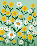 Floral Meadow Pattern Green Background Rug