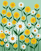 Floral Meadow Pattern Green Background Rug
