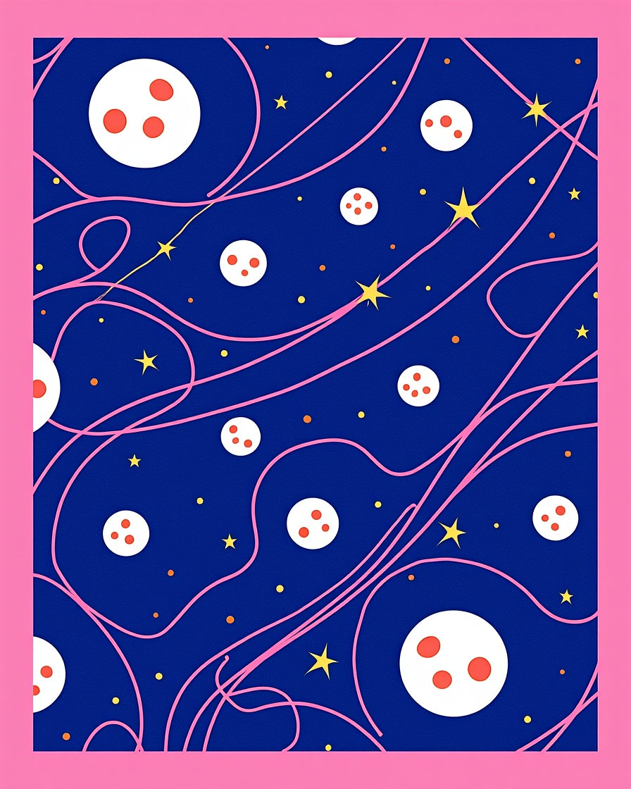 Cosmic Pink Swirl Moon and Stars Rug