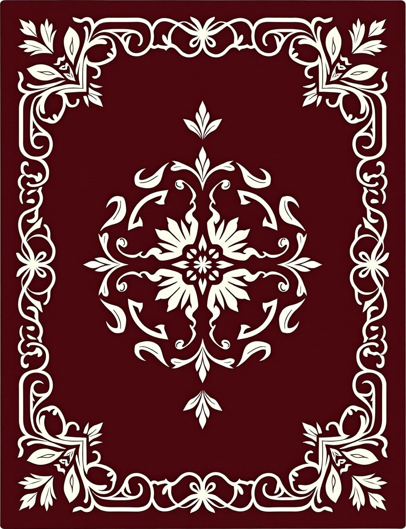 Ornate Floral Scroll Border Design Rug