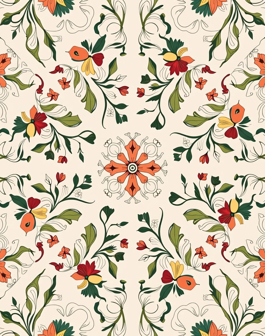 Floral Vine Mandala Pattern Rug