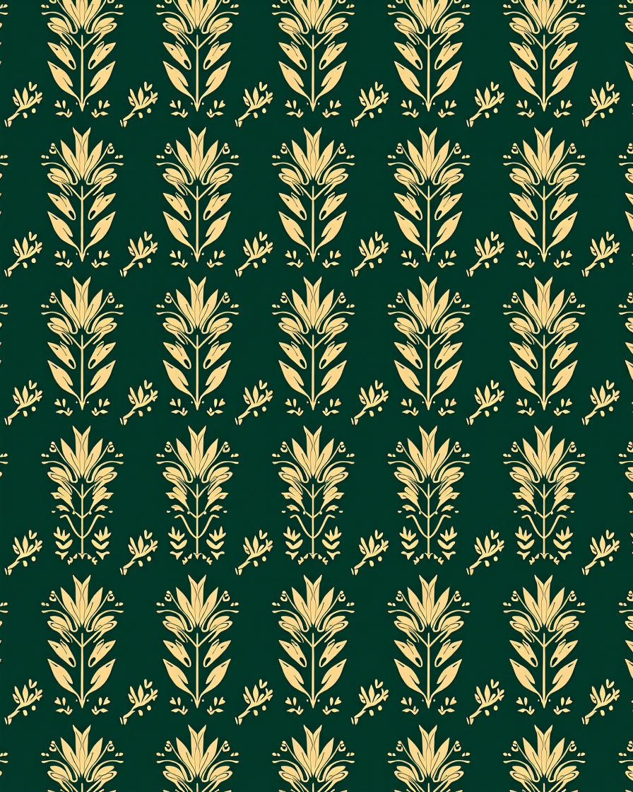 Elegant Gold Floral Stylized Pattern Rug
