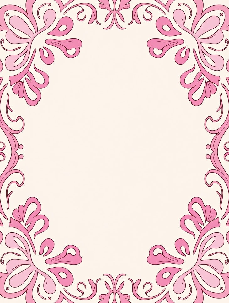 Elegant Pink Floral Swirl Border Rug