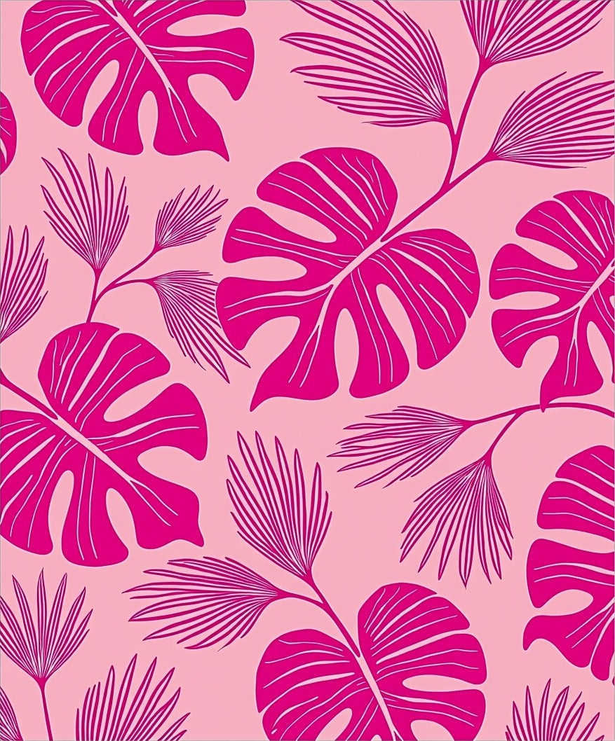 Vibrant Pink Tropical Leaf Pattern Rug