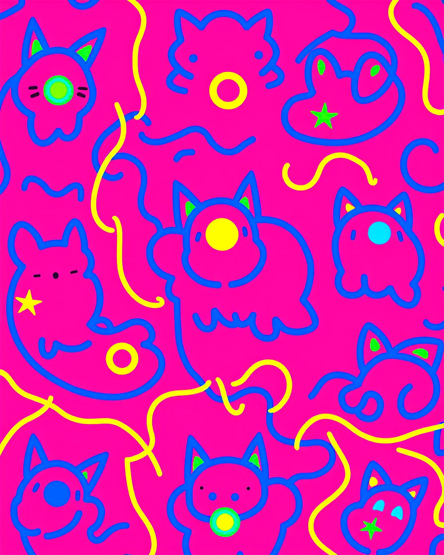Whimsical Cat Doodle Pattern Rug