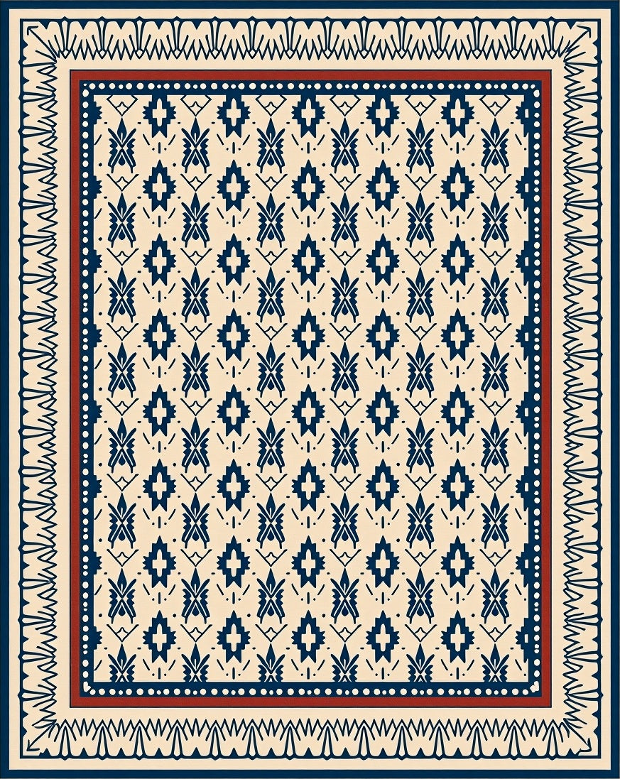Navy Blue Geometric Ivory Tribal Rug