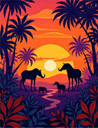 Savanna Sunset Animal Silhouettes Rug