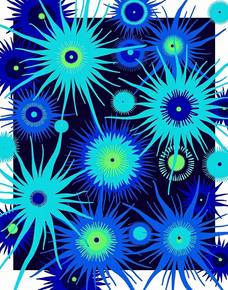 Abstract Starburst Deep Blue Pattern Rug
