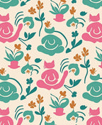 Playful Cat Floral Abstract Pattern Rug