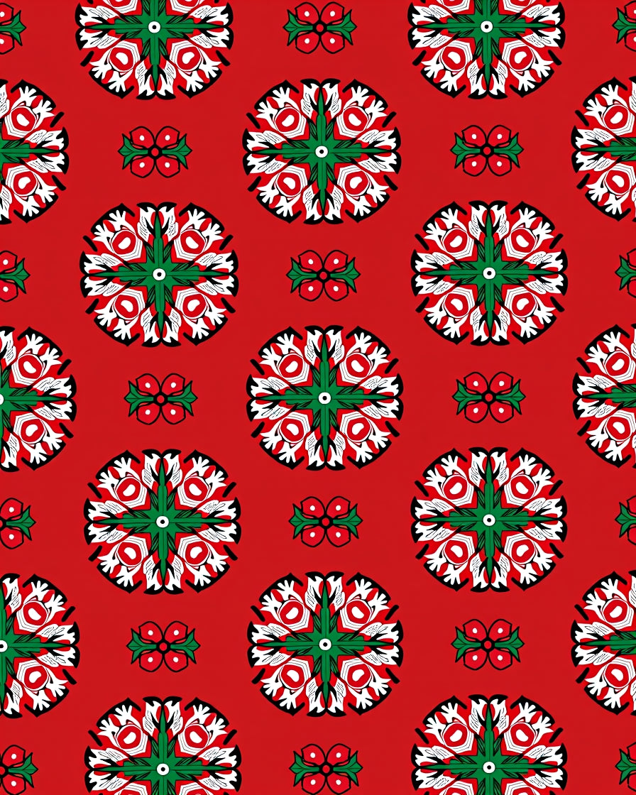 Bold Red Green Floral Mandala Repeat Rug