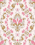 Ornate Pink Gold Floral Pattern Rug