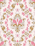 Ornate Pink Gold Floral Pattern Rug