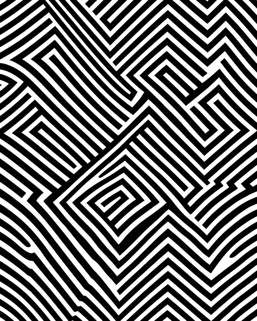 Bold Black White Maze Pattern Rug