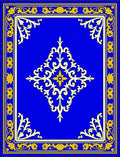 Regal Blue Gold Ornate Floral Design Rug