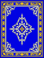 Regal Blue Gold Ornate Floral Design Rug