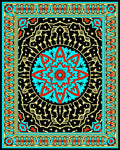 Intricate Floral Medallion Black Blue Rug