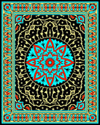 Intricate Floral Medallion Black Blue Rug