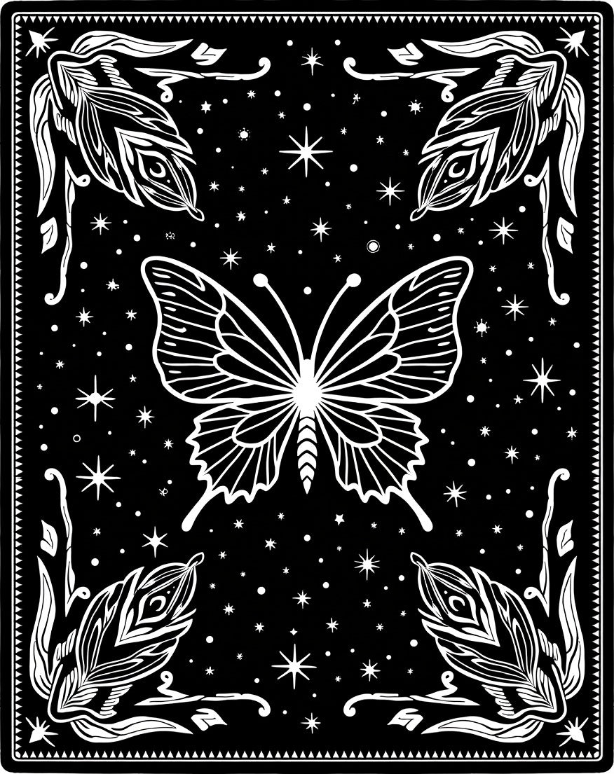 Black White Butterfly Starscape Pattern Rug