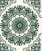 Dark Green Floral Medallion Mandala Rug